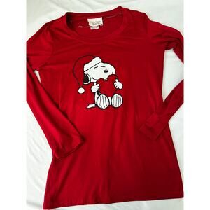 Munki Munki Peanuts Snoopy Christmas Santa Hat Heart Red Long Sleeve Pajama Top